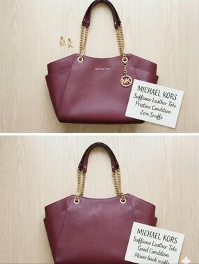 ​Michael Kors Large Jet Set Saffiano Leather Chain Tote – Burgundy
